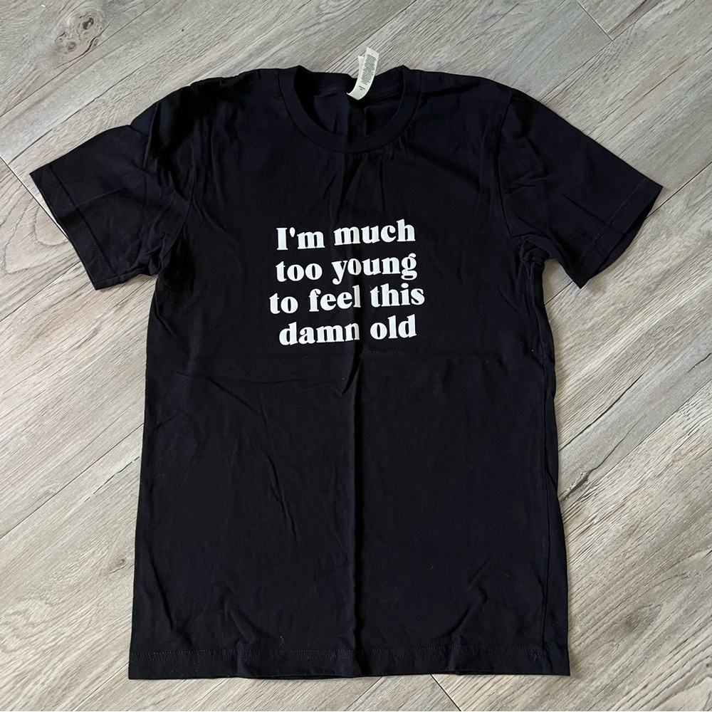🔥SALE- any 4/$20. Black Graphic T-Shirt with White Text